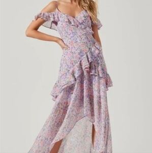 ASTR the label PEMBERLEY FLORAL HIGH LOW COLD SHOULDER DRESS